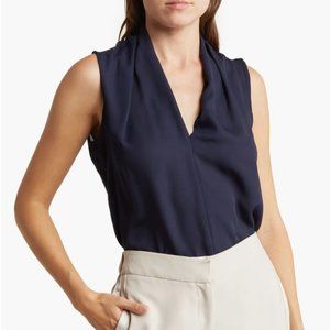 NWOT Renee C Solid V-Neck Sleeveless Top in Navy Blue, Size Medium